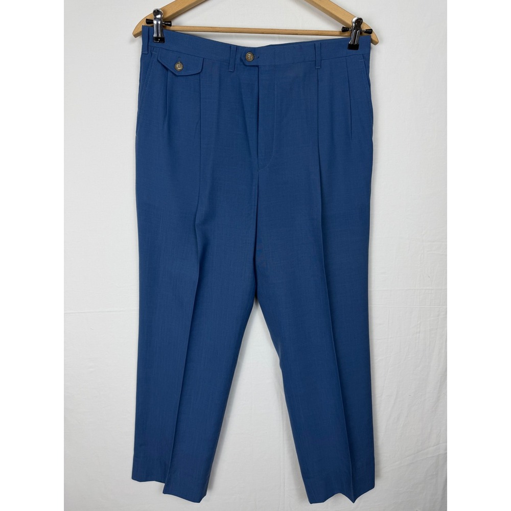 Wimbledon Collection Racquet Club Pants Mens 34 Blue Pleated Dress Trousers
